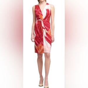 Donna Karan Red and Orange Knotted Stretch Dress, 6